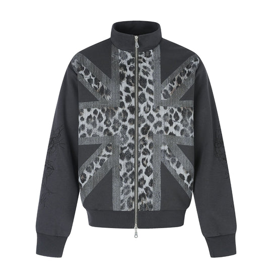Damen Oversize-Sweatjacke mit Stehkragen und Leoparden-Print Nord Taschen