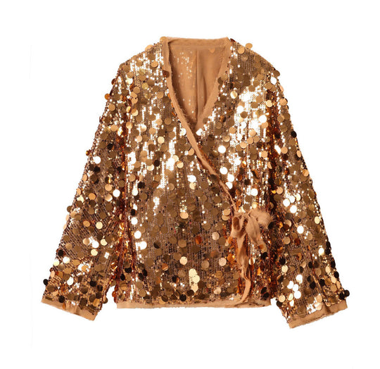 Damen 1900+ Wickel‑Blousonjacke mit großen Pailletten und Satinband Nord Taschen