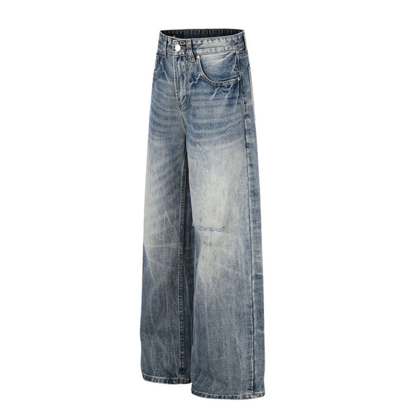 Damen Weite High‑Waist Denim‑Palazzo‑Jeans mit Used‑Effekt und weitem Bein Nord Taschen