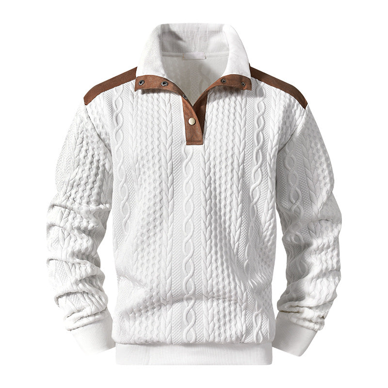 Herren Strickpullover mit Zopfmuster, Stehkragen und Kontrast‑Schulter- & Ellbogenpatches Nord Taschen