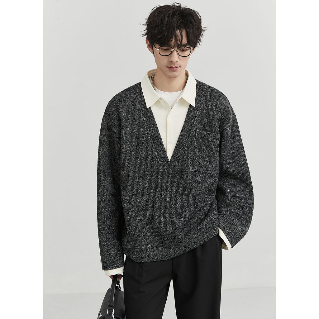 Herren Oversized V-Ausschnitt Pullover mit innovativem Strukturdesign Nord Taschen