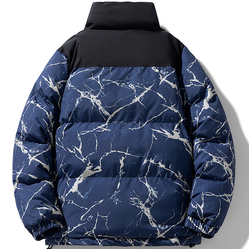 Herren Wattierte Steppjacke mit Marmorprint, hohem Stehkragen und winddichter Außenlage Nord Taschen