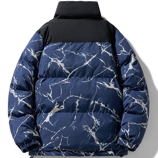 Herren Wattierte Steppjacke mit Marmorprint, hohem Stehkragen und winddichter Außenlage Nord Taschen