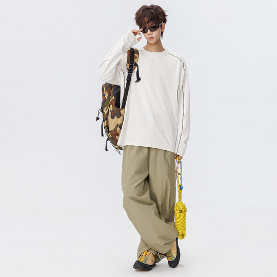 Damen Oversize-Langarmshirt aus Waffel‑ und Jersey‑Mix mit kontrastierenden Flatlocknähten Nord Taschen