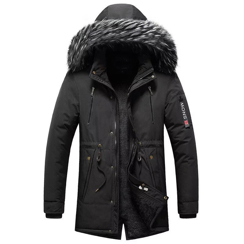 Herren Winterparka mit Kunstfellkapuze, gefütterter Thermo-Mantel mit Kordelzug Nord Taschen