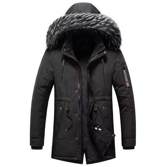 Herren Winterparka mit Kunstfellkapuze, gefütterter Thermo-Mantel mit Kordelzug Nord Taschen