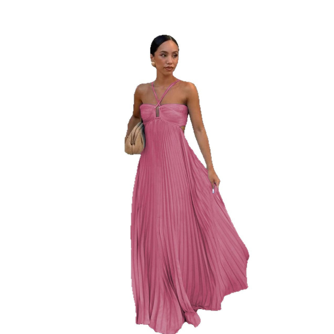 Damen Plisseekleid mit schulterfreiem Design und raffinierten Trägerdetails