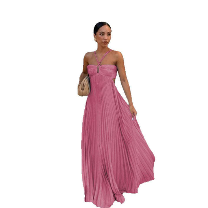 Damen Plisseekleid mit schulterfreiem Design und raffinierten Trägerdetails
