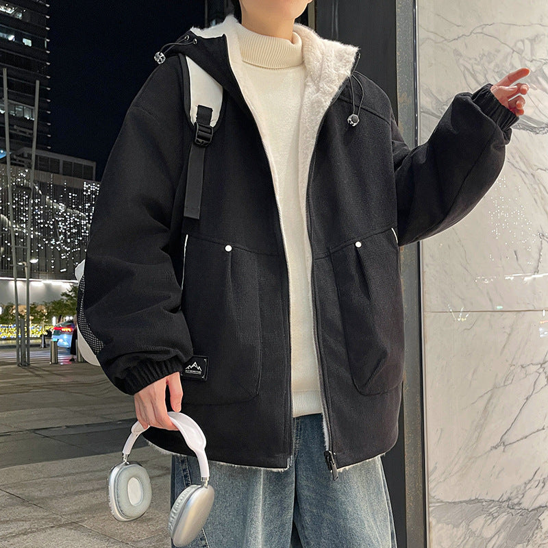 Herren Oversize Kapuzenjacke mit Teddyfutter, Zwei-Wege-Reißverschluss und Utility-Taschen Nord Taschen