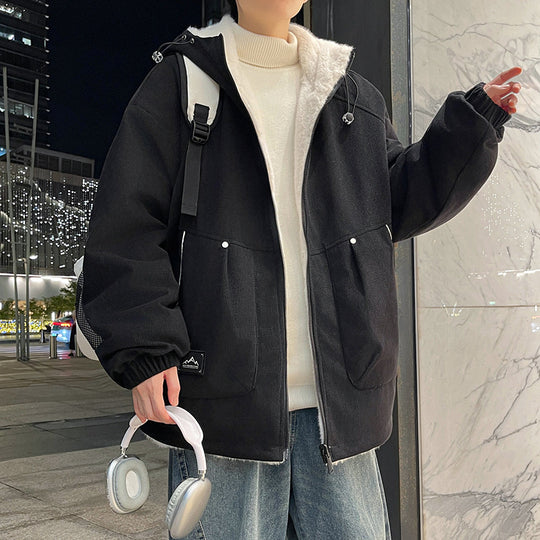 Herren Oversize Kapuzenjacke mit Teddyfutter, Zwei-Wege-Reißverschluss und Utility-Taschen Nord Taschen