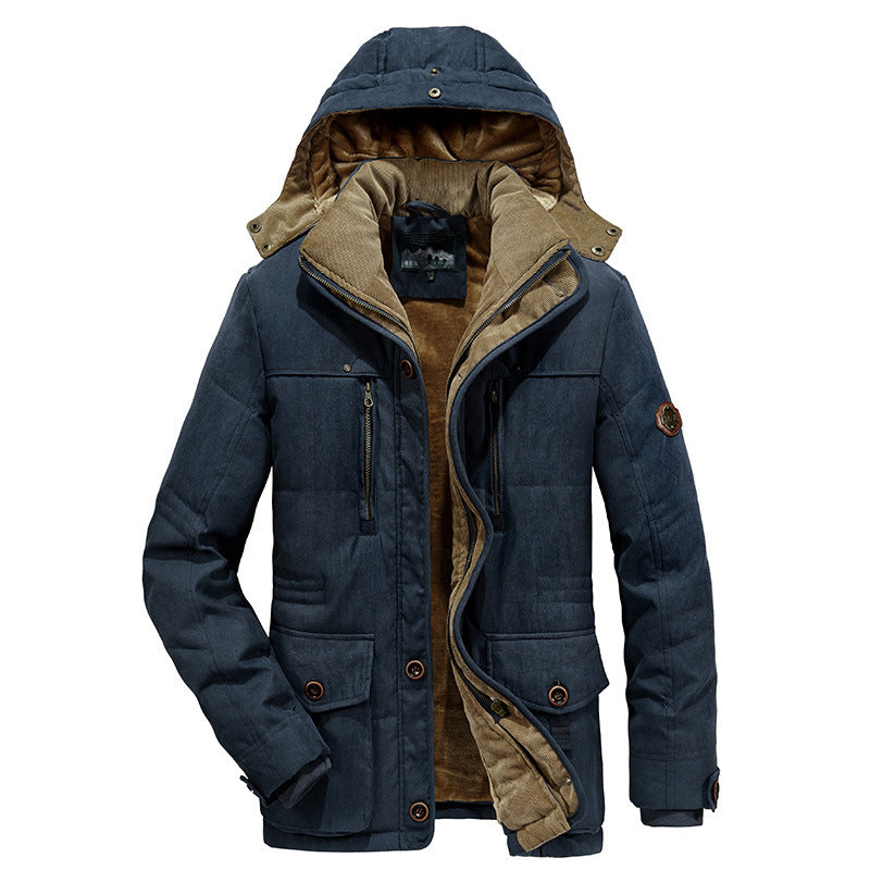 Herren  isolierte Kapuzen-Fieldjacke mit Cord-Innenfutter, gesteppter Thermoisolierung und multifunktionalen Taschen Nord Taschen