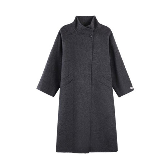 Damen Oversized Wollmantel mit Stehkragen und Ein-Knopf-Verschluss Nord Taschen