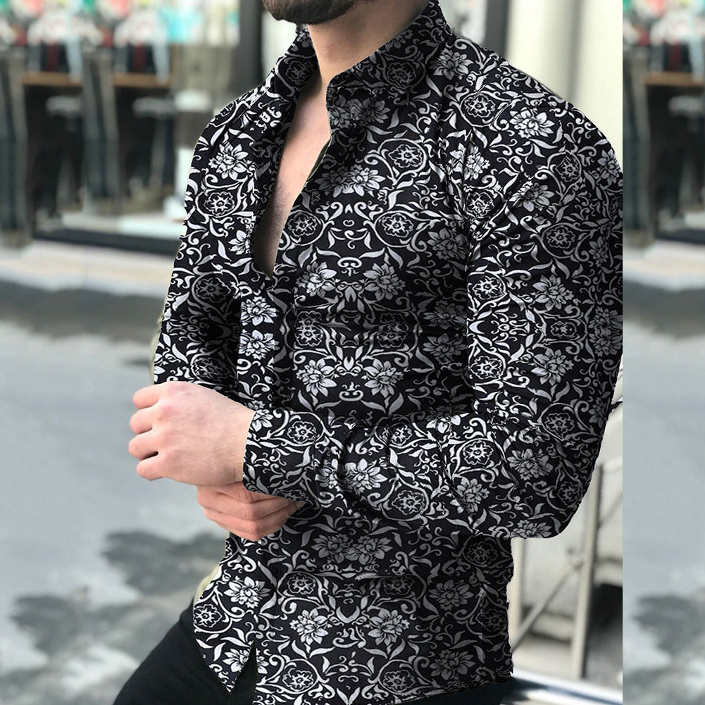 Herren figurbetontes Langarmhemd mit feinem Ornamentmuster und stretch Baumwollmischung Nord Taschen