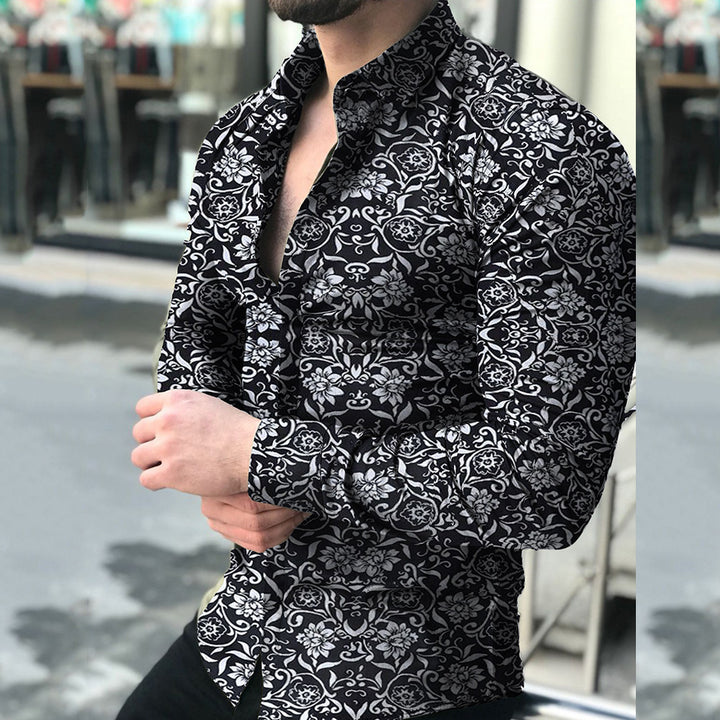 Herren figurbetontes Langarmhemd mit feinem Ornamentmuster und stretch Baumwollmischung Nord Taschen