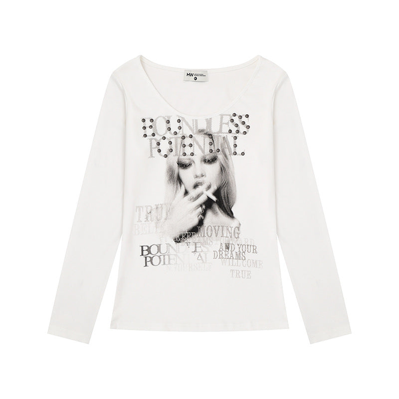 Damen Longsleeve-Shirt mit Fotoprint und Nietenapplikation Nord Taschen