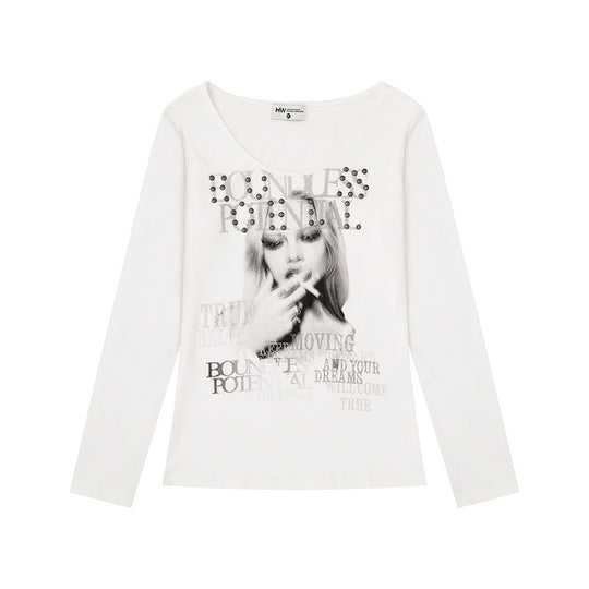 Damen Longsleeve-Shirt mit Fotoprint und Nietenapplikation Nord Taschen