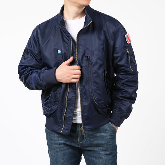 Herren Nylon-Bomberjacke im Pilotencut mit Mehrfach-Zip-Taschen und Ärmelorganizer Nord Taschen