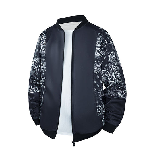 Herren Bomberjacke mit Allover‑Federprint, Satinoptik und geripptem Kragen Nord Taschen