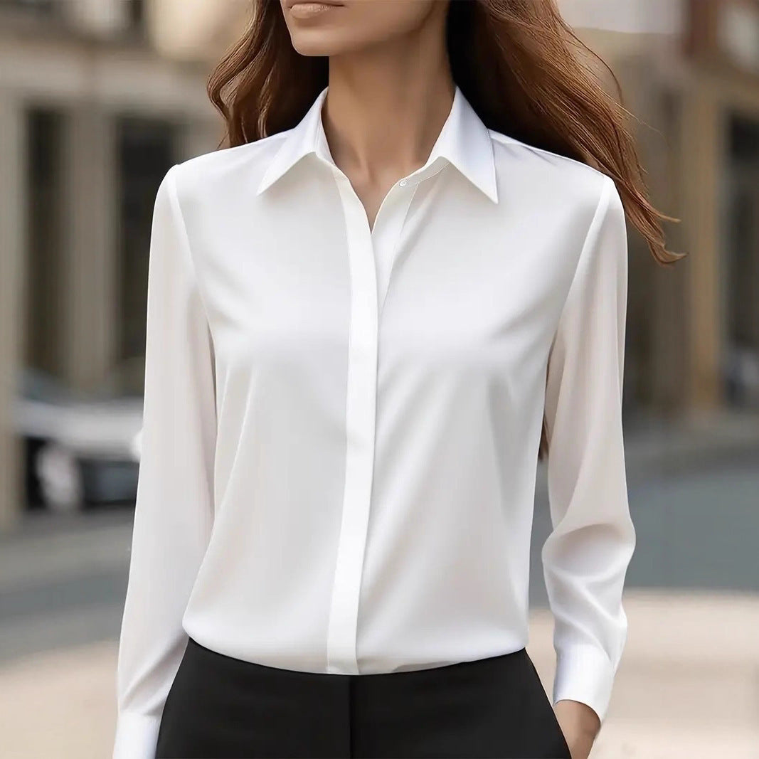Damen Elegante satiniert Bluse Nord Taschen