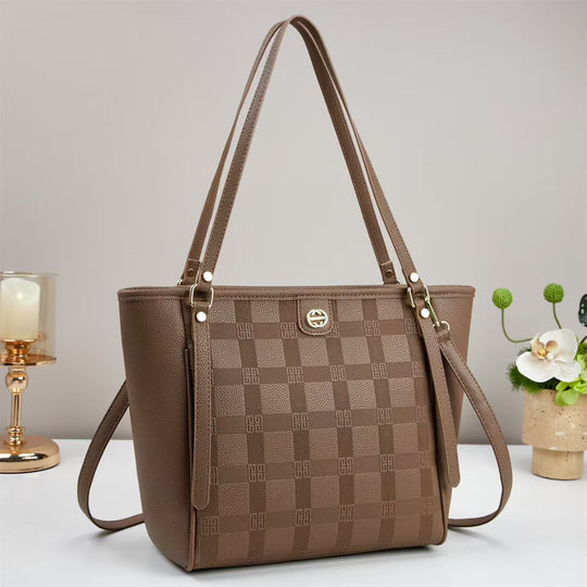 Damen elegante Shopper-Tasche mit modischem Karo-Muster und abnehmbarem Schulterriemen Nord Taschen