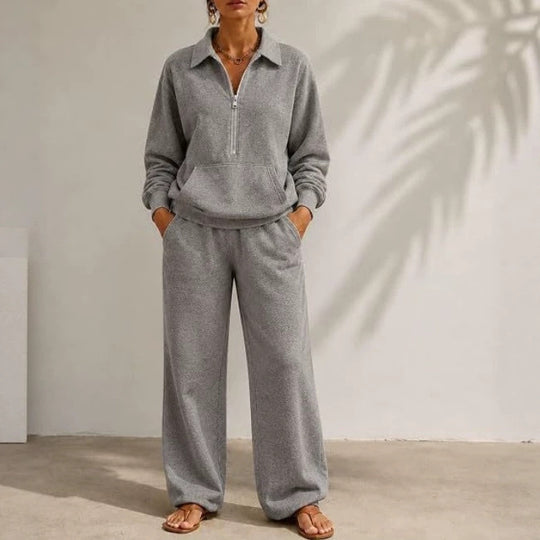 Damen Lässiges Sweat-Set mit Halbzip-Pullover und weiter Jogginghose Nord Taschen