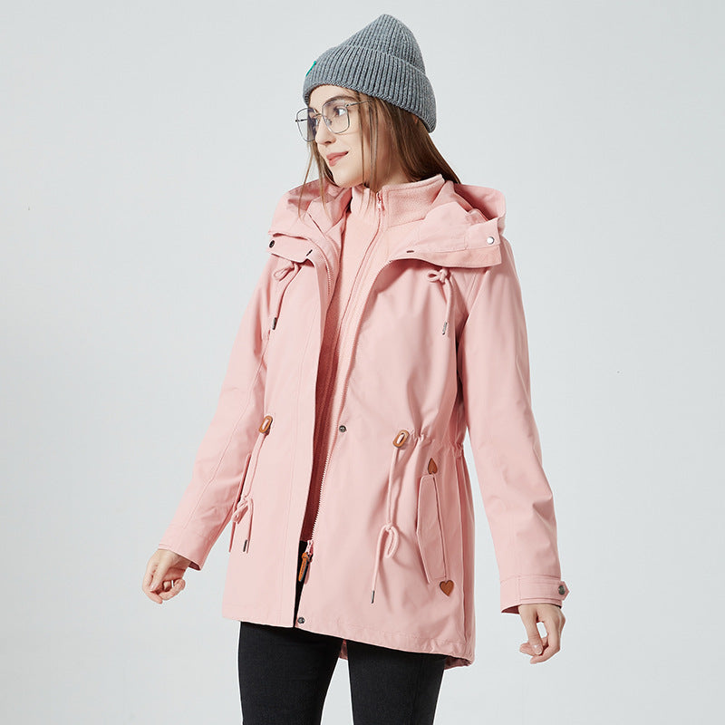 Damen Wasserabweisende taillierte Parka-Jacke mit Kapuze und Kordelzug Nord Taschen