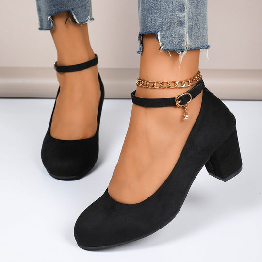 Damen nan elegante Riemchenpumps mit verstellbarem Knöchelriemen und breitem Blockabsatz