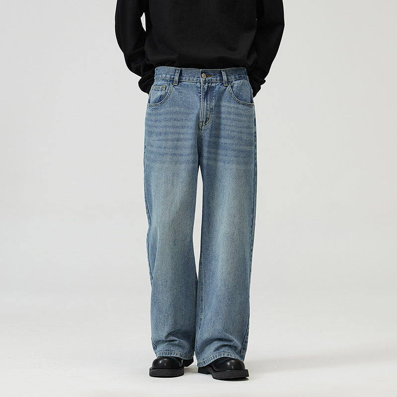 Herren Weite Relaxed-Jeans mit hohem Bund Used-Waschung und geradem Bein Nord Taschen