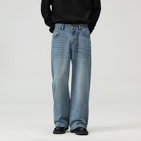 Herren Weite Relaxed-Jeans mit hohem Bund Used-Waschung und geradem Bein Nord Taschen
