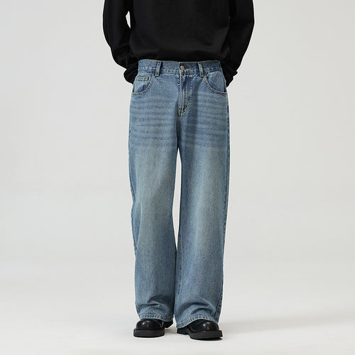 Herren Weite Relaxed-Jeans mit hohem Bund Used-Waschung und geradem Bein Nord Taschen