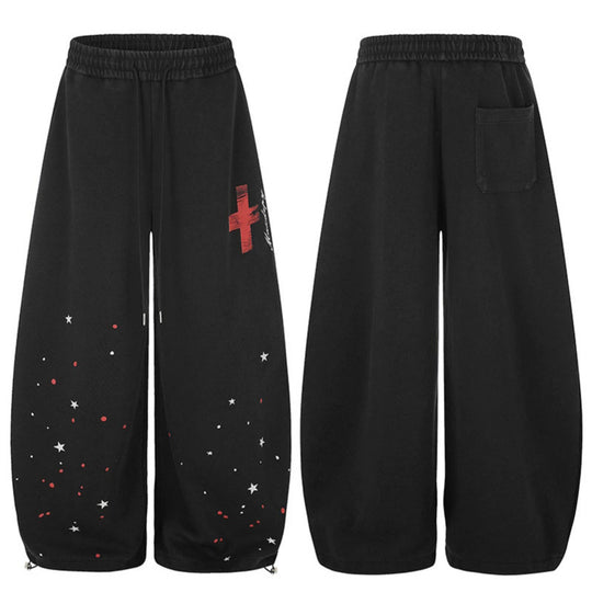 Damen Extraweite Palazzo‑Sweathose mit Tunnelzugbund, Stern‑Print & verstellbarem Ballon‑Saum Nord Taschen