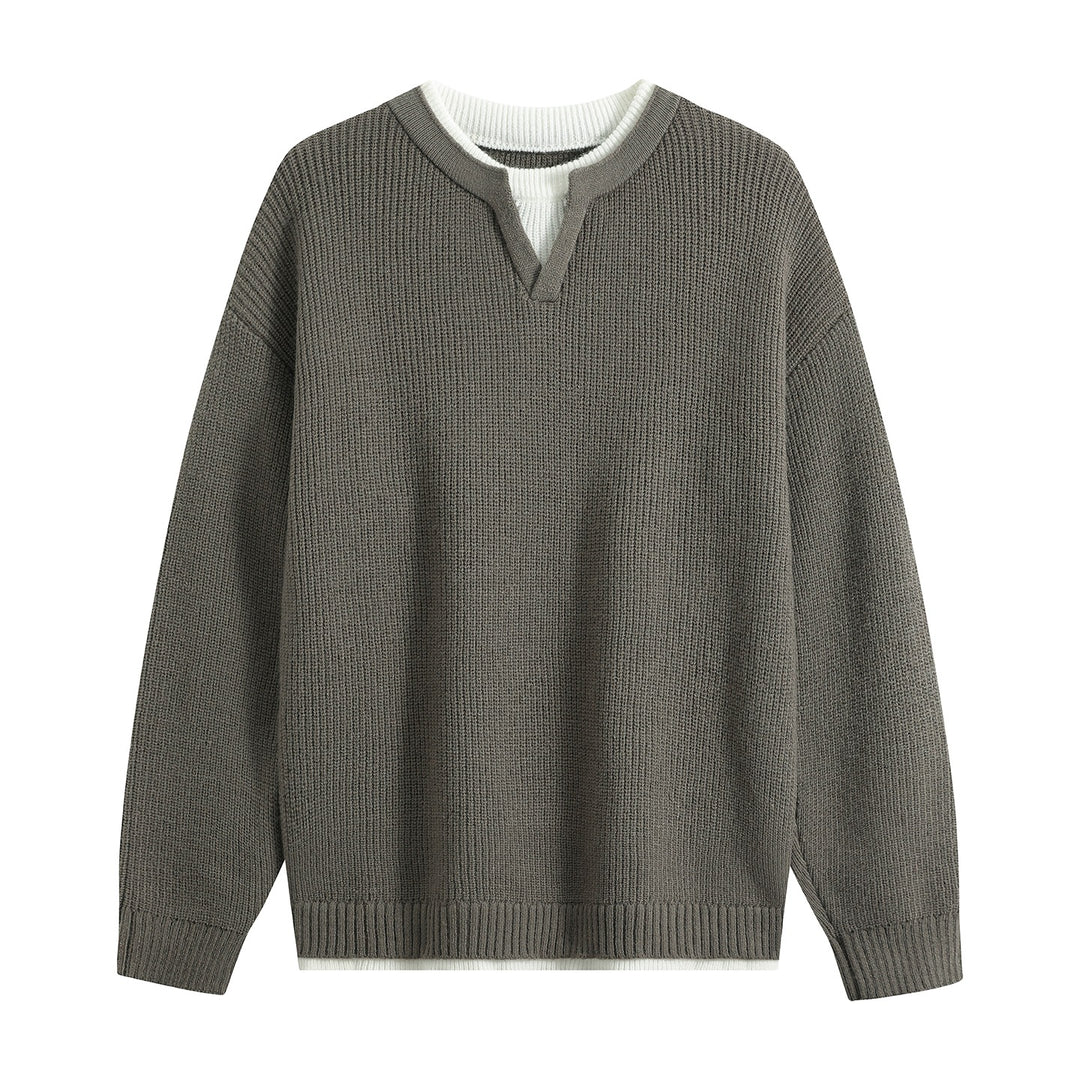Herren Oversize-Strukturstrick-Pullover mit V‑Einsatz am Rundhals Nord Taschen