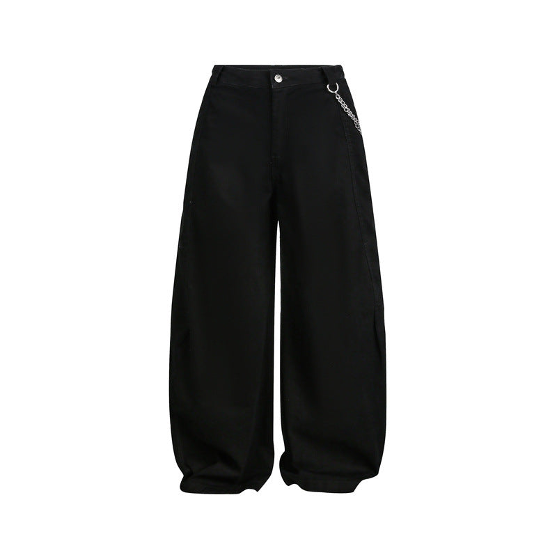Damen Weite Balloon-Hose mit hoher Taille, Kettendetail und Cargo-Elementen Nord Taschen