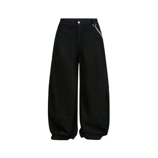 Damen Weite Balloon-Hose mit hoher Taille, Kettendetail und Cargo-Elementen Nord Taschen