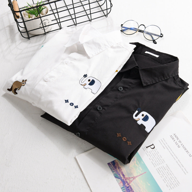 Damen Lockeres Baumwollhemd mit handgestickten Safari-Motiven Nord Taschen
