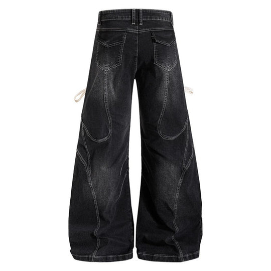 Damen Weite hochtaillierte Denim-Culotte mit seitlicher Schnürung und Cargo-Taschen Nord Taschen