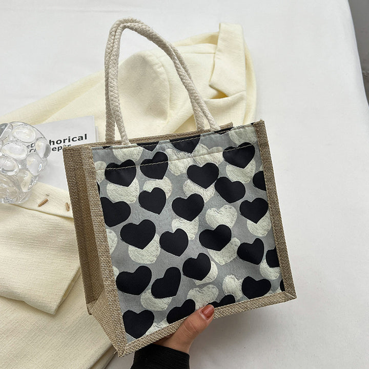 Damen Jute Tragetasche mit liebevollem Herzdesign und praktischem Knopfverschluss Nord Taschen