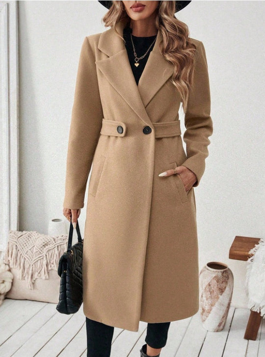 Damen Longline-Mantel mit Reverskragen und Pattentaschen-Detail Nord Taschen