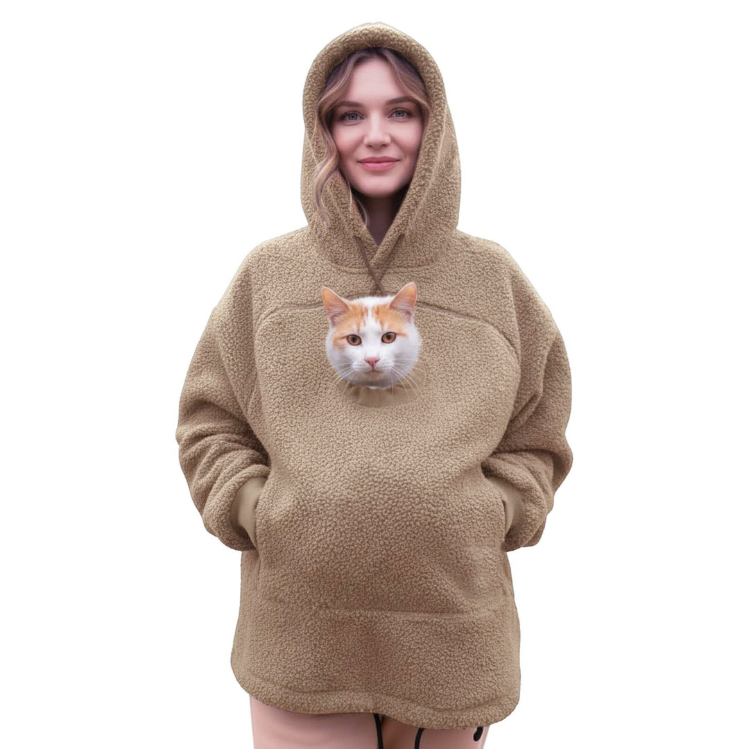 Damen Kapuzenpullover mit integrierter Katzenhöhle und extra weichem Fleece Nord Taschen