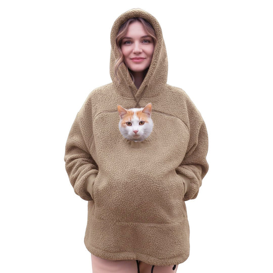 Damen Kapuzenpullover mit integrierter Katzenhöhle und extra weichem Fleece Nord Taschen