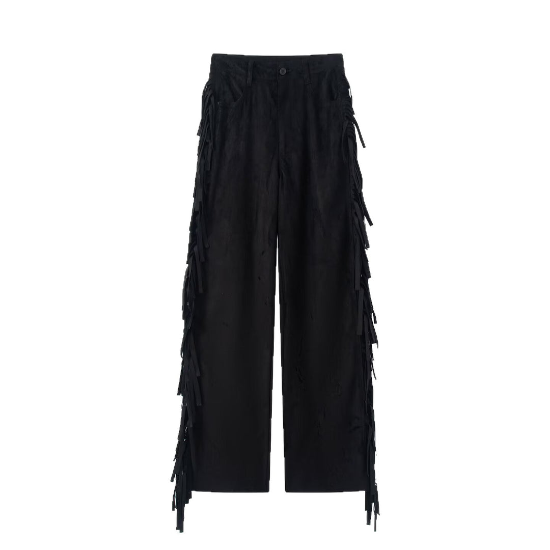 Damen Weite Culotte-Hose mit Fransenbesatz und Veloursoptik Nord Taschen