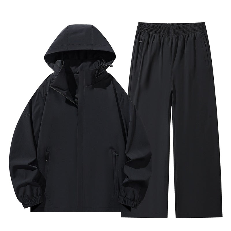 Herren Zweiteiliges wasserabweisendes Outdoor-Set mit Kapuzen-Softshelljacke und Relaxed-Freizeithose Nord Taschen