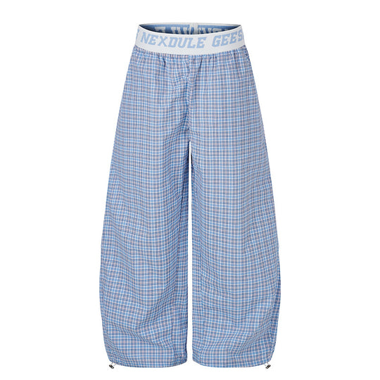 Damen Weite Karierte Lounge-Hose mit elastischem Logobund und Kordelzugsaum Nord Taschen