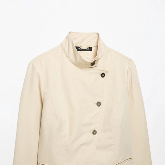 Damen Asymmetrische Cropped Übergangsjacke mit Stehkragen und taillierter Schnittführung Nord Taschen
