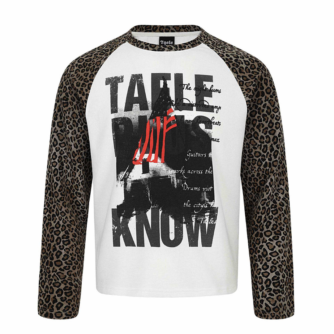 Damen Langarmshirt im Raglanstil mit Leopardenärmeln und Waffelstruktur Nord Taschen