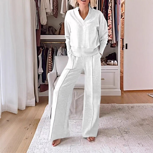 Damen Zweiteiliges Lounge-Set aus weichem Jersey mit V-Ausschnitt und weitem Palazzohosen-Schnitt Nord Taschen