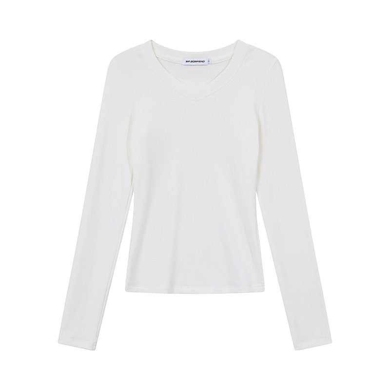 Damen Langarmshirt mit V-Ausschnitt und tailliertem Slim-Fit Nord Taschen