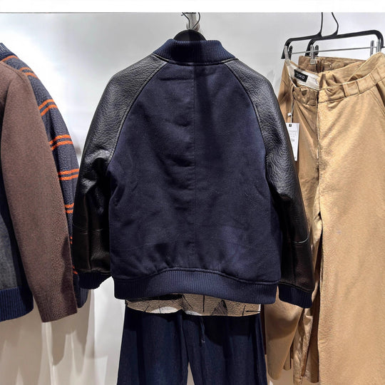 Herren College-Bomberjacke mit Wollkörper und Lederärmeln Nord Taschen