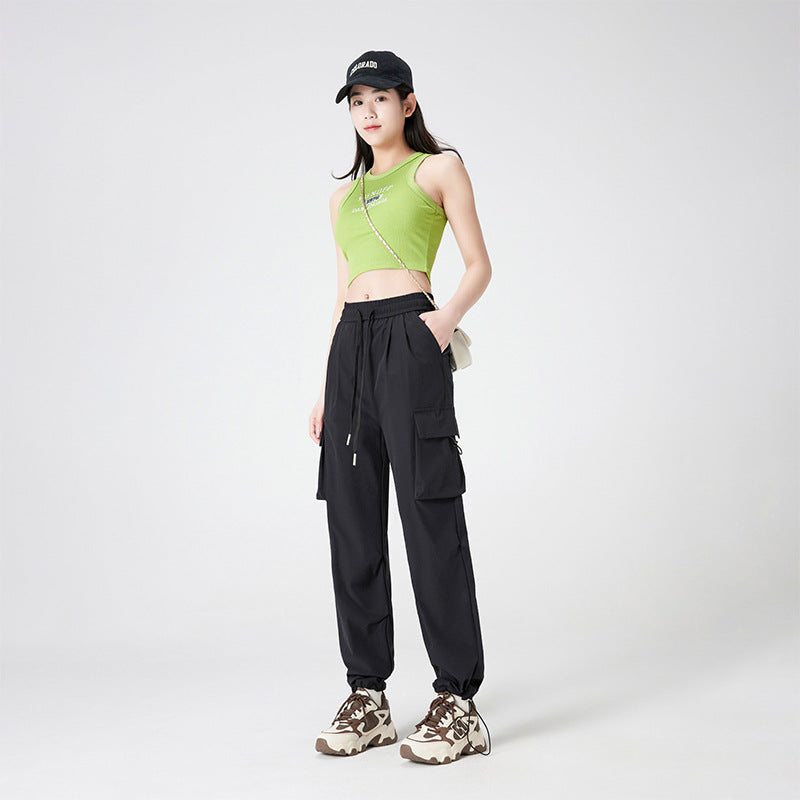 Damen Cargohose im Outdoor-Stil mit Kordelbund, großen Seitentaschen und verstellbarem Saum Nord Taschen