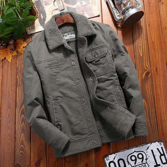 Herren Sherpa-gefütterte Canvas-Truckerjacke mit Hemdkragen und Pattentaschen Nord Taschen